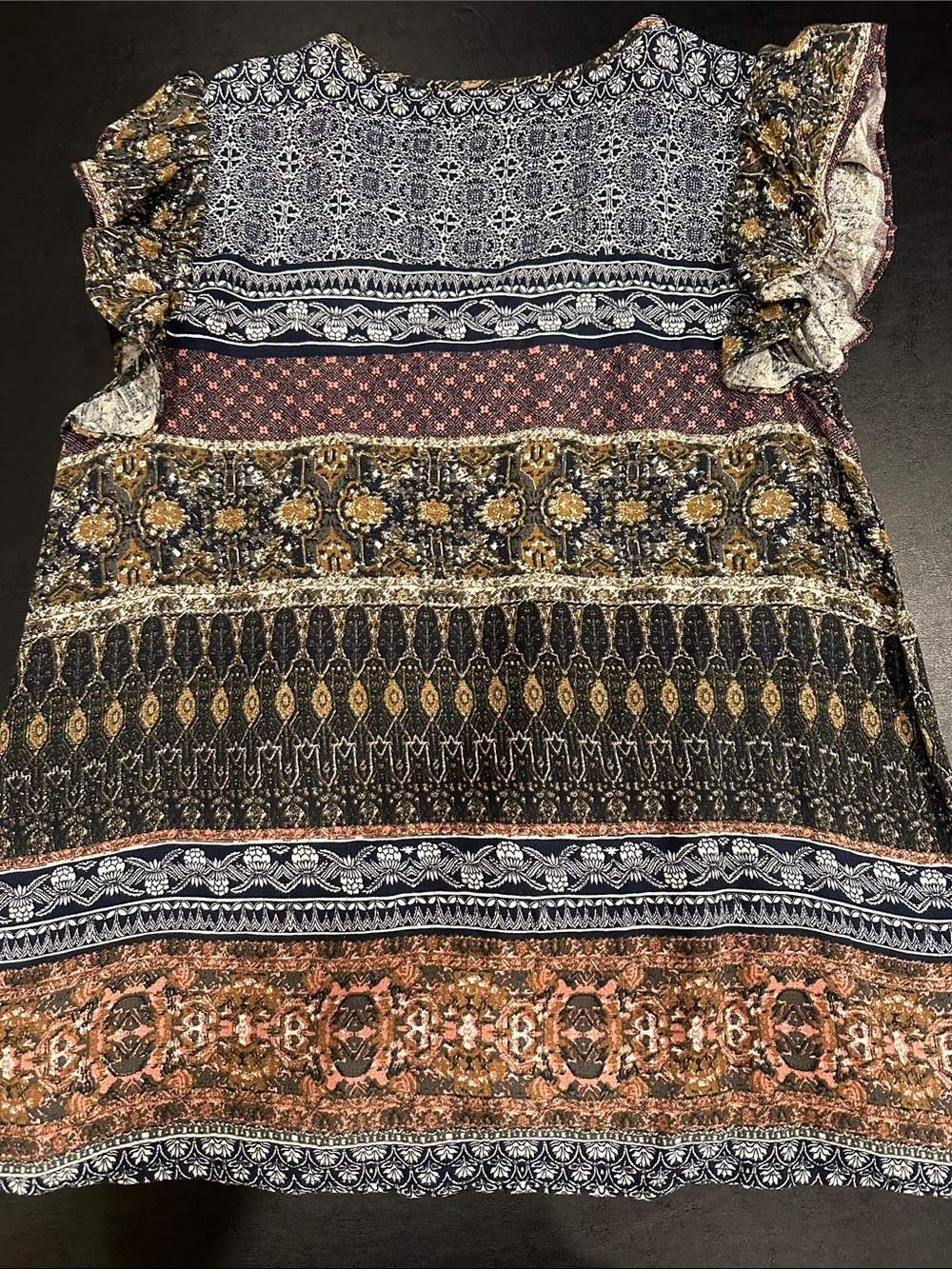Lucky Brand Boho Navy Multi Printed V-Neck Tassel Tunic - Picture 7 of 7